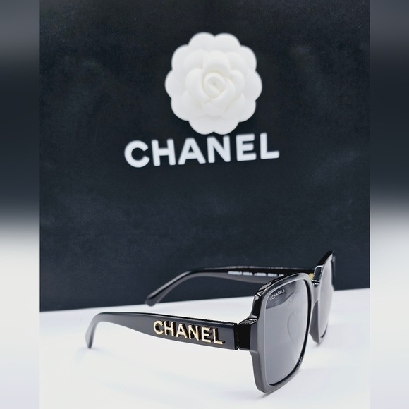 CHANEL BLACK SUNGLASSES CH5408A 622/S4 OVERSIZED GOLD LETTERS - Picture 8 of 16